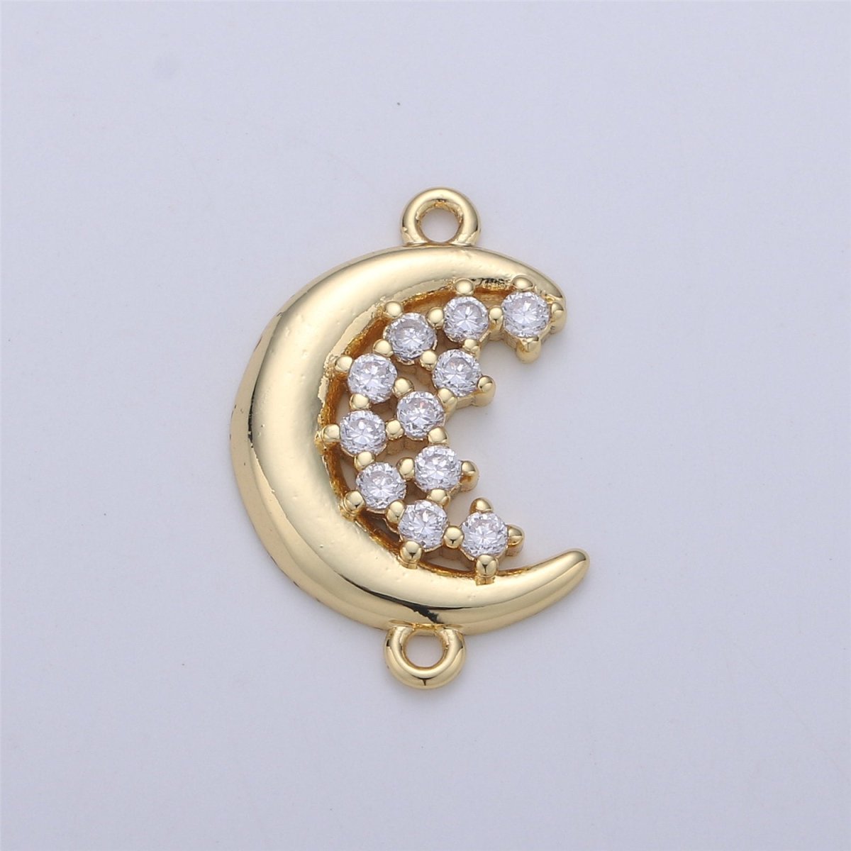 24K Gold Filled Dainty Moon and Stars Connector with Micro Pave Cubic Zirconia CZ Stone for Necklace or Bracelet F-362 - DLUXCA