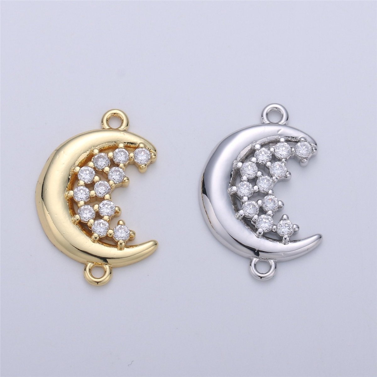 24K Gold Filled Dainty Moon and Stars Connector with Micro Pave Cubic Zirconia CZ Stone for Necklace or Bracelet F-362 - DLUXCA