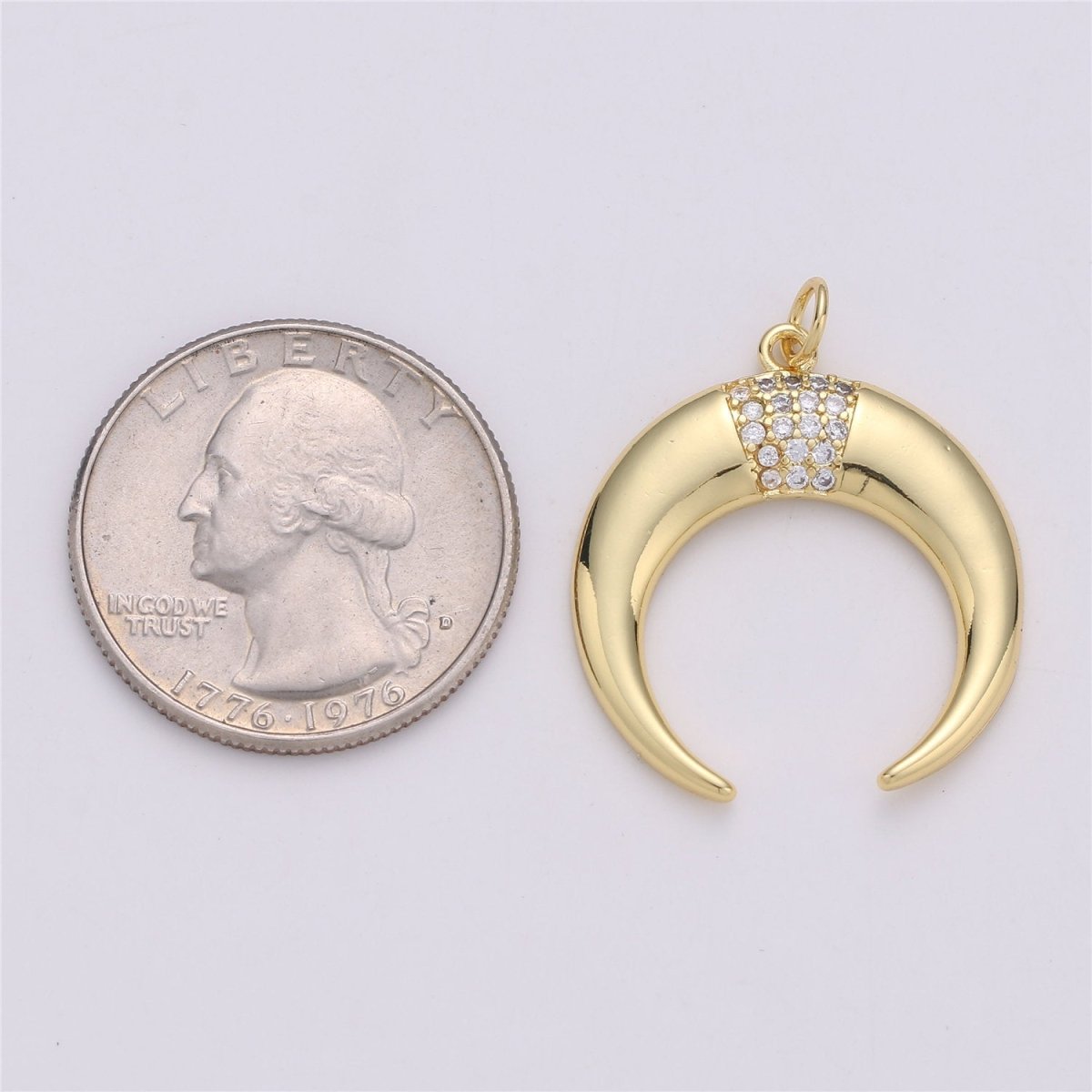 24K Gold Filled Dainty Moon Charm with Micro Pave Cubic Zirconia CZ Stone for Horn Necklace or Bracelet, C-871 - DLUXCA