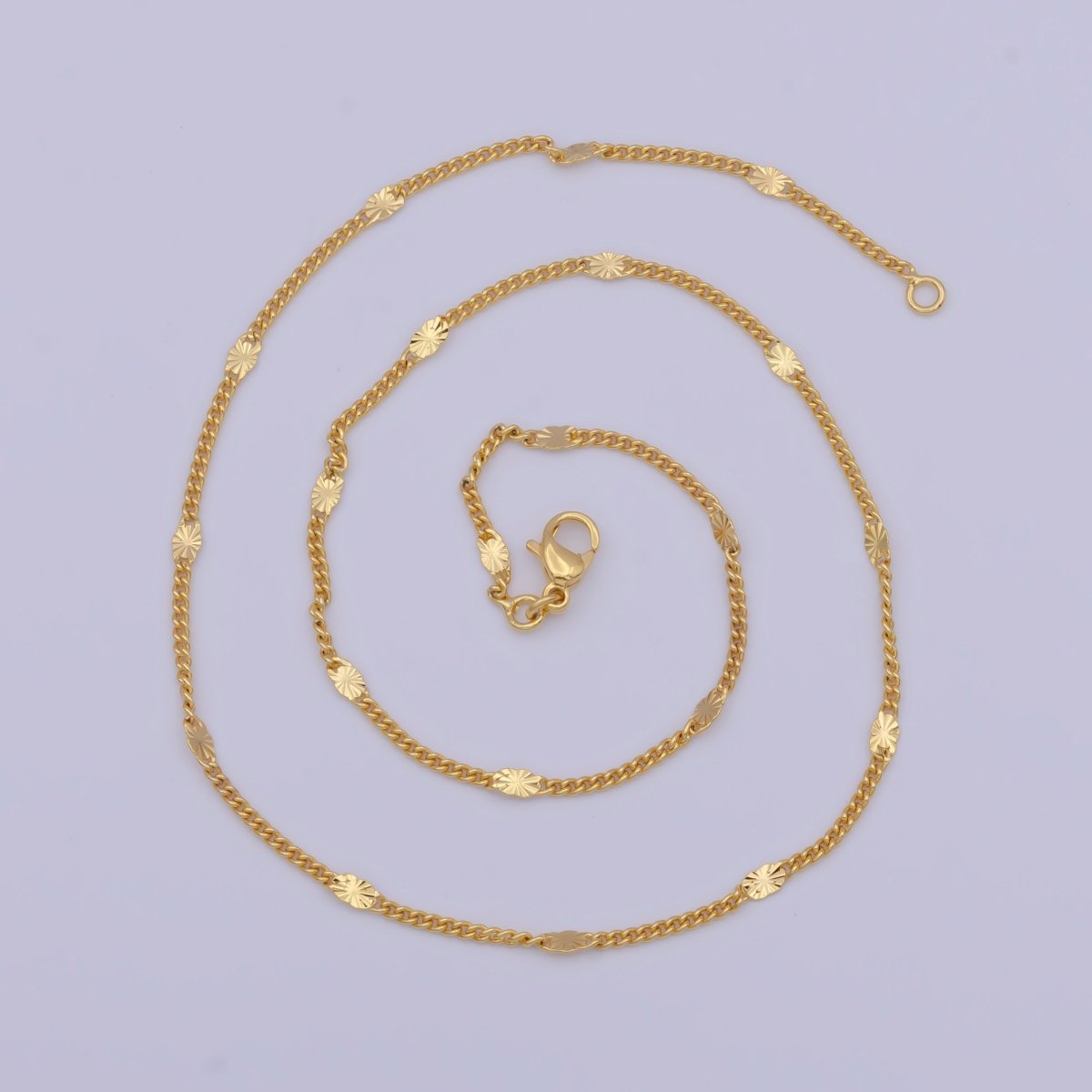 24K Gold Filled Dainty Sunburst Curb Chain Minimalist Necklace Satellite Chain Necklace 1.6mm Width Ready to Wear | WA-1128 WA-1127 Clearance Pricing - DLUXCA