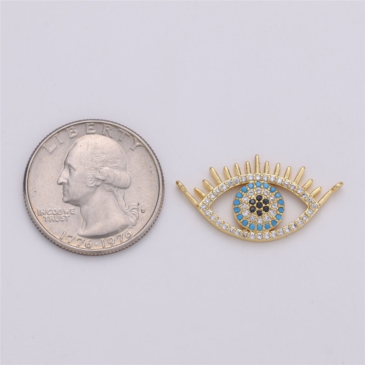 24K Gold Filled Dainty Turquoise Evil Eye Connector with Micro Pave Cubic Zirconia CZ Stone for Amulet Necklace or Bracelet F-352 - DLUXCA