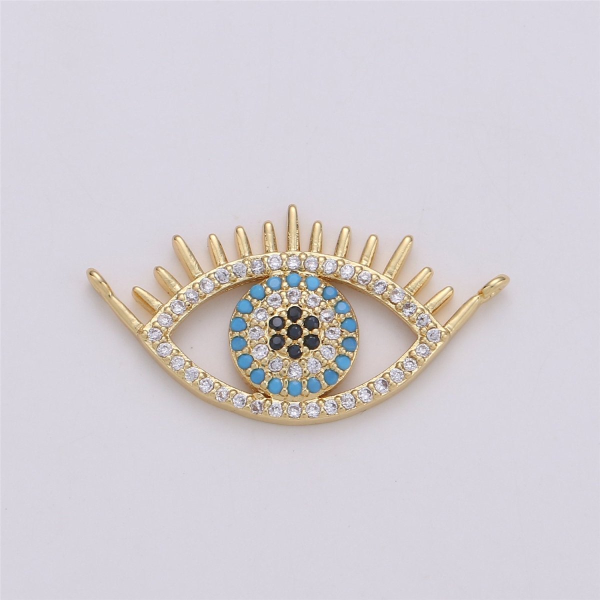 24K Gold Filled Dainty Turquoise Evil Eye Connector with Micro Pave Cubic Zirconia CZ Stone for Amulet Necklace or Bracelet F-352 - DLUXCA