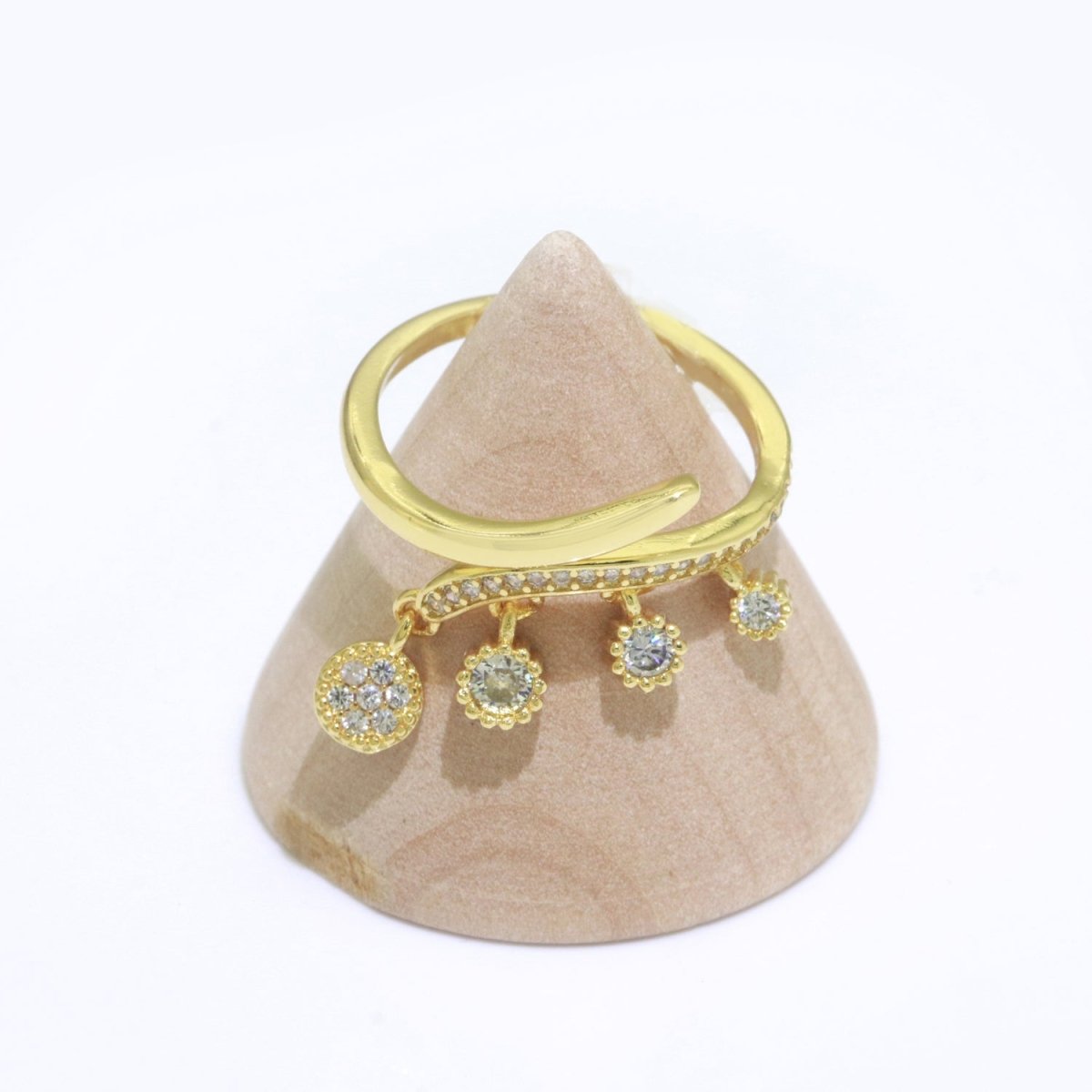 24k Gold Filled Dangling Charm Ring - Sun Burst Ring - Open Adjustable Ring - Gold Dangle Charm Ring S-130 - DLUXCA