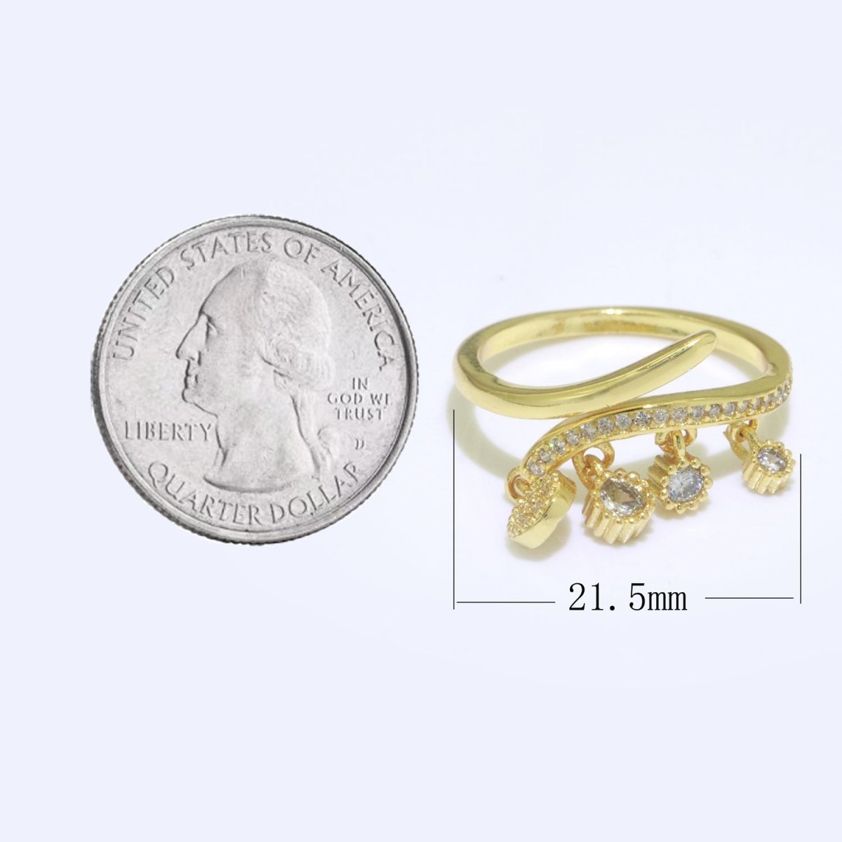 24k Gold Filled Dangling Charm Ring - Sun Burst Ring - Open Adjustable Ring - Gold Dangle Charm Ring S-130 - DLUXCA