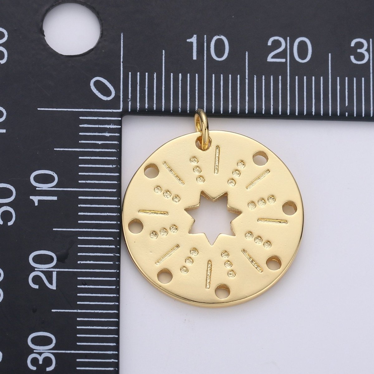 24k Gold Filled Datiny Gold Star charm, Disc charm Bohemian charms, Celestial Jewelry DIY bracelet charm Necklace Charm D-537 - DLUXCA