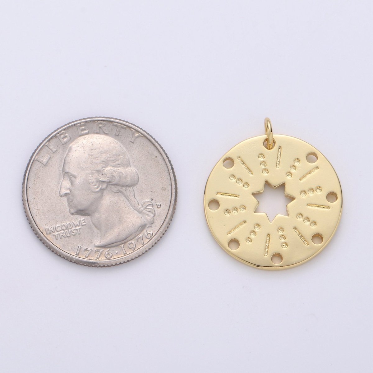 24k Gold Filled Datiny Gold Star charm, Disc charm Bohemian charms, Celestial Jewelry DIY bracelet charm Necklace Charm D-537 - DLUXCA