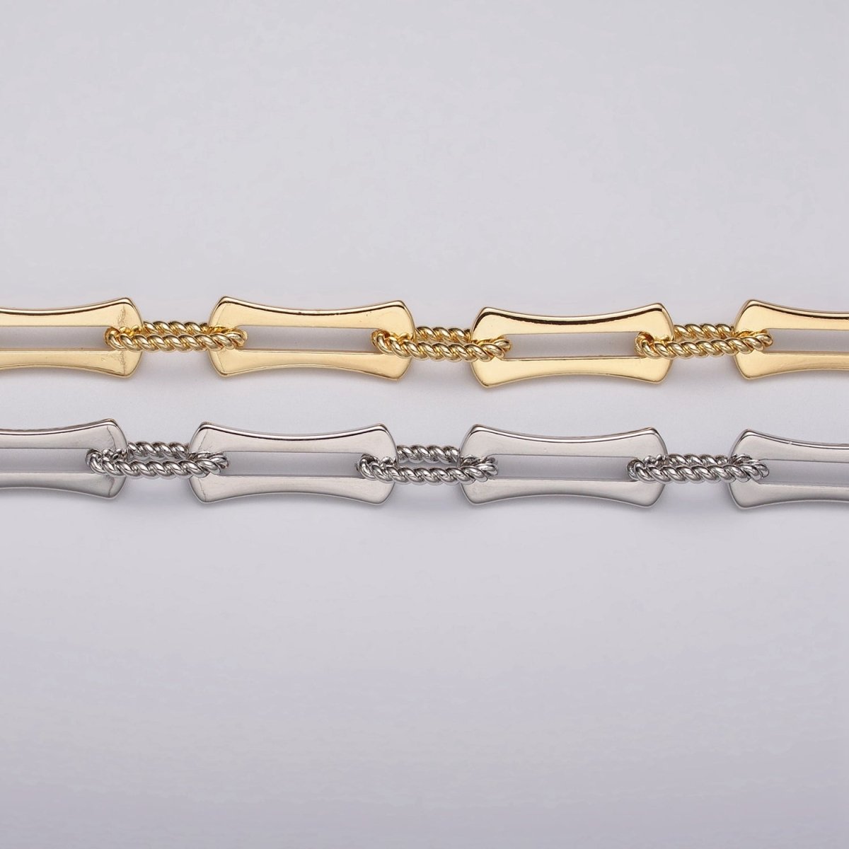 24k Gold Filled Designed Curved Paperclip Twisted Oblong Link Unfinished Chain in Gold & Silver | ROLL-1137, ROLL-1138 Clearance Pricing - DLUXCA