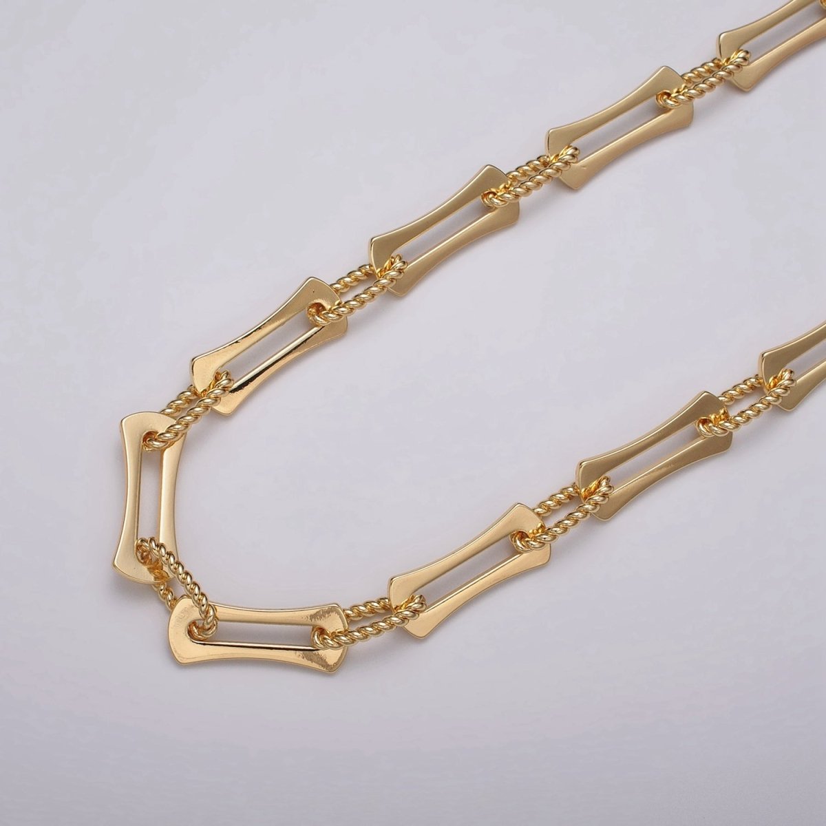 24k Gold Filled Designed Curved Paperclip Twisted Oblong Link Unfinished Chain in Gold & Silver | ROLL-1137, ROLL-1138 Clearance Pricing - DLUXCA