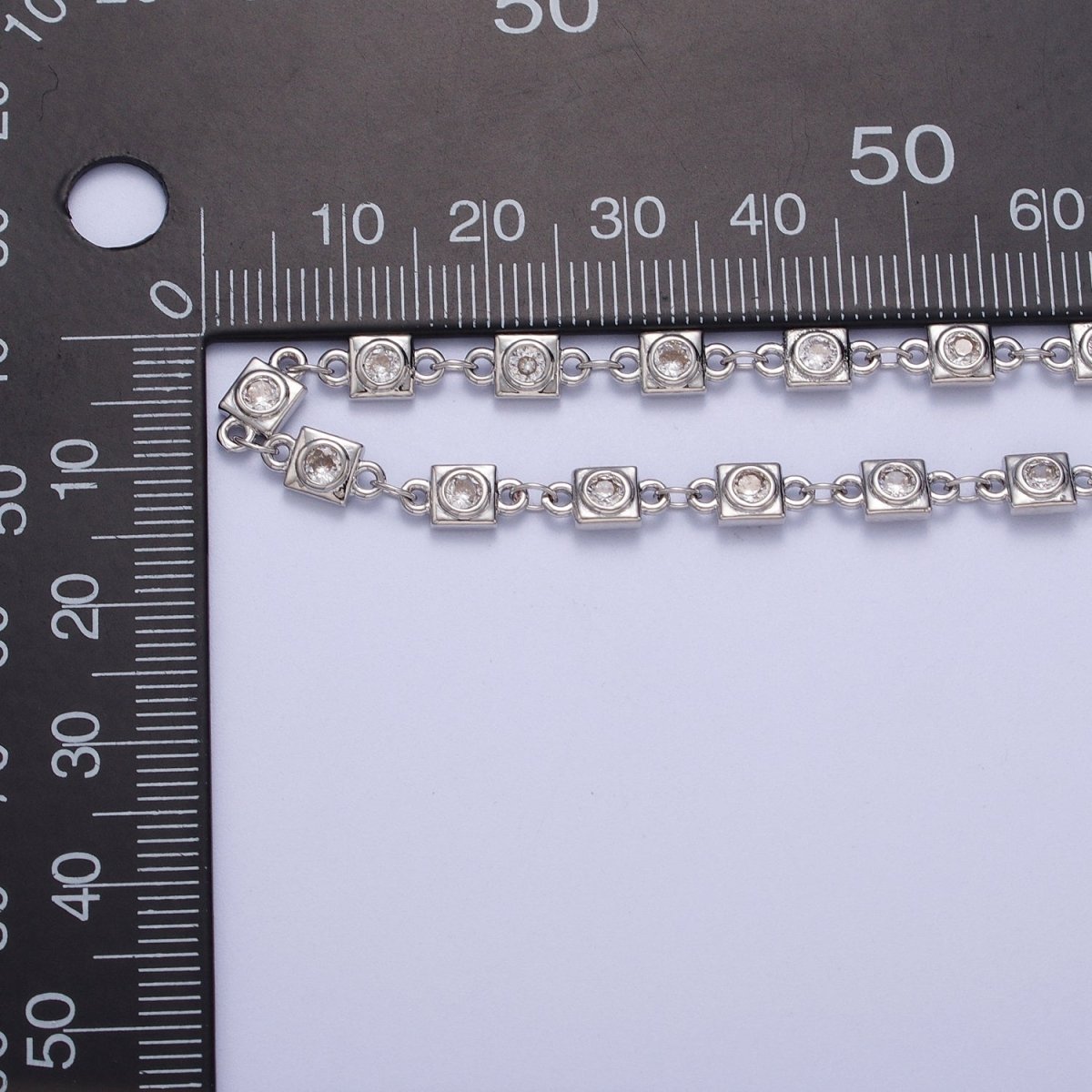 24K Gold Filled Designed CZ Square Unfinished Chain in Gold & Silver | ROLL-873 ROLL-874 Clearance Pricing - DLUXCA