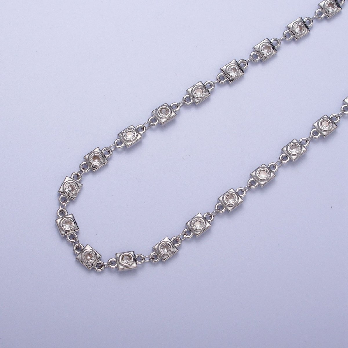 24K Gold Filled Designed CZ Square Unfinished Chain in Gold & Silver | ROLL-873 ROLL-874 Clearance Pricing - DLUXCA