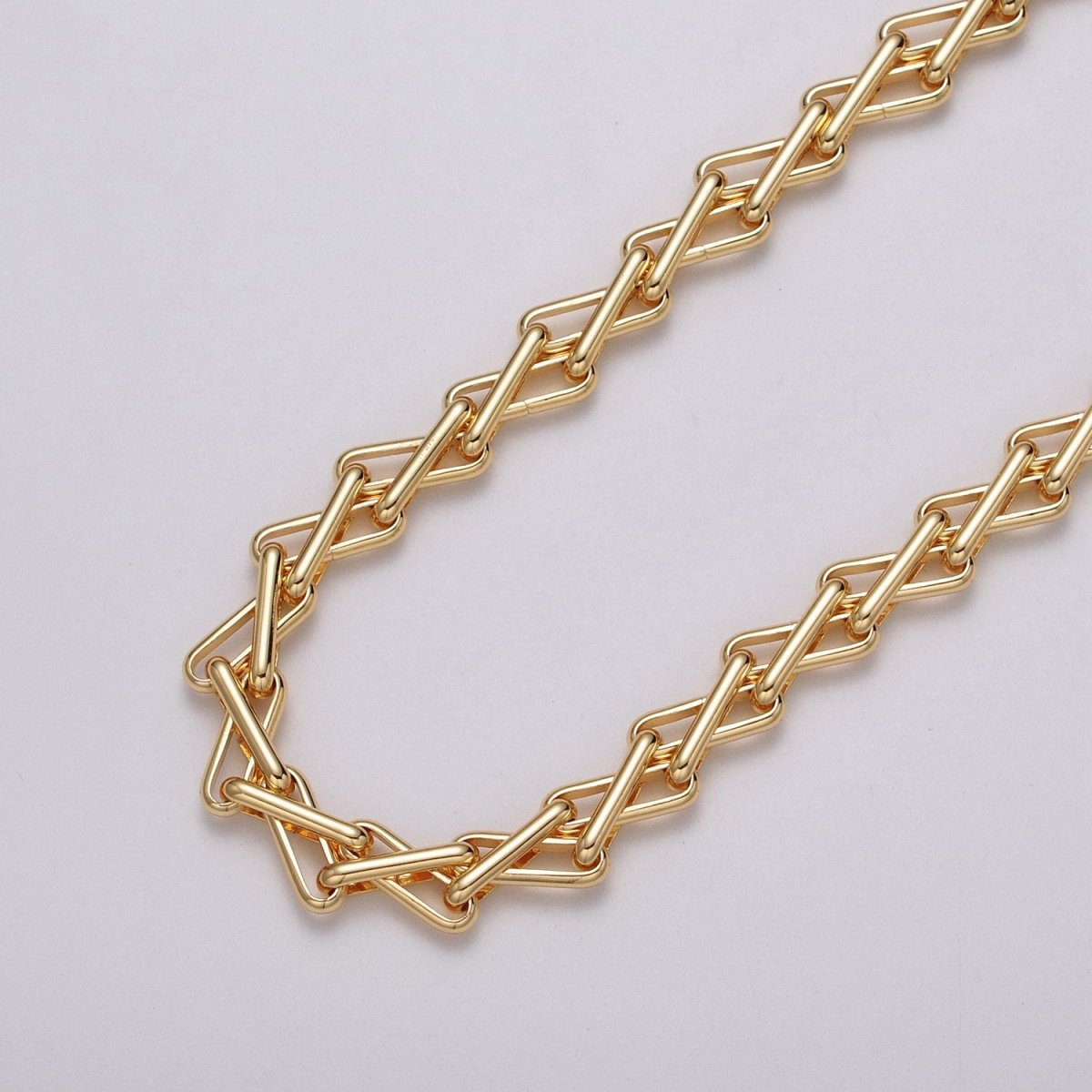 24k Gold Filled Designed Multiple Oblong Link Geometric Unfinished Yard Chain in Gold & Silver | ROLL-1123 ROLL-1202 Clearance Pricing - DLUXCA