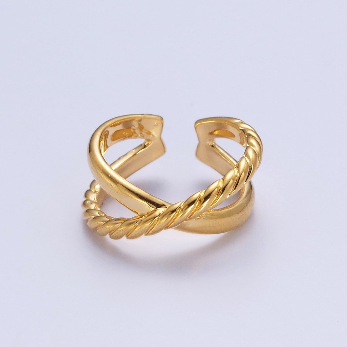 24K Gold Filled Double Band Cross Braided Twist Adjustable Gold Ring | X-573 - DLUXCA