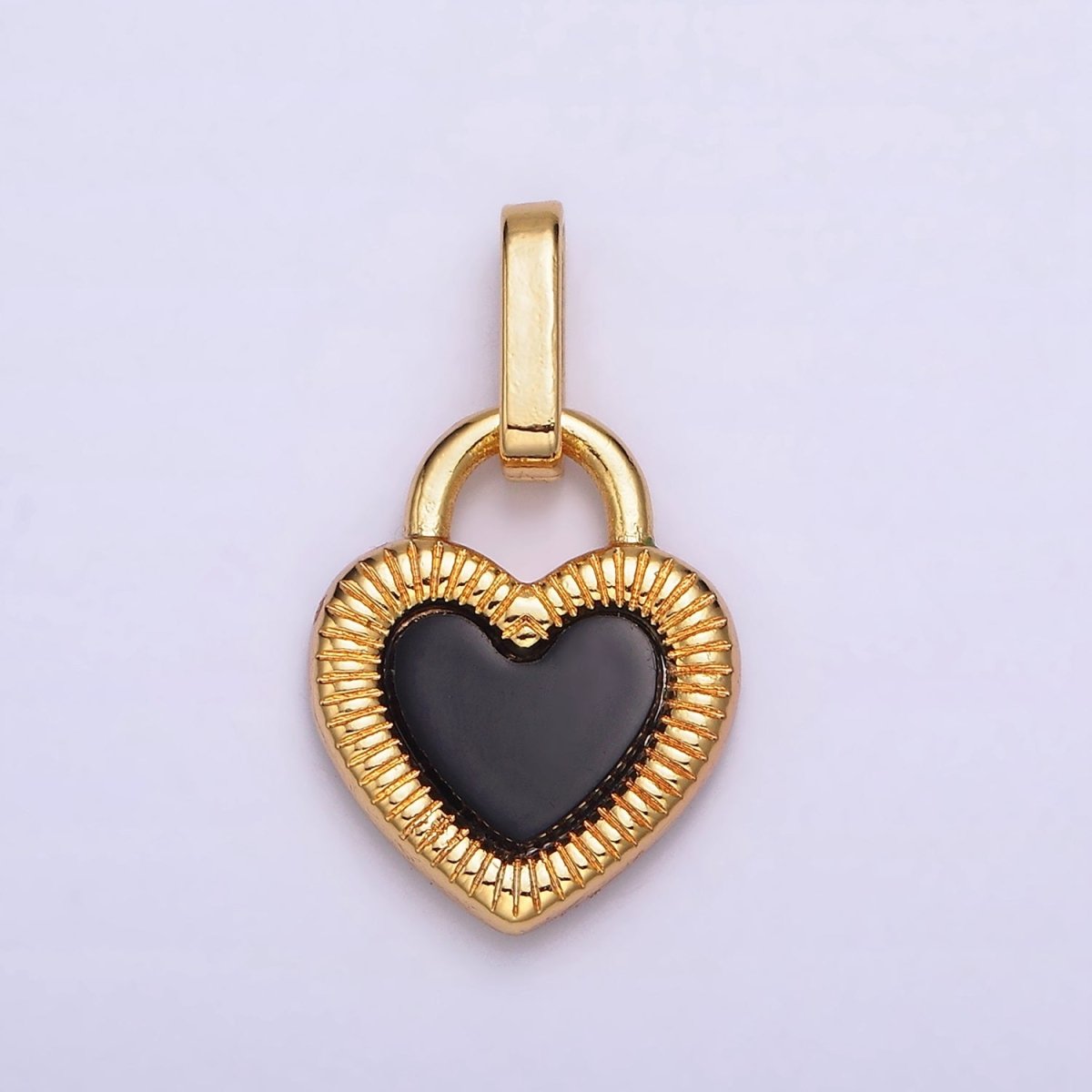 24K Gold Filled Double Sided Red Carnelian Onyx Line-Textured Heart Lock Pendant | AA599 - DLUXCA