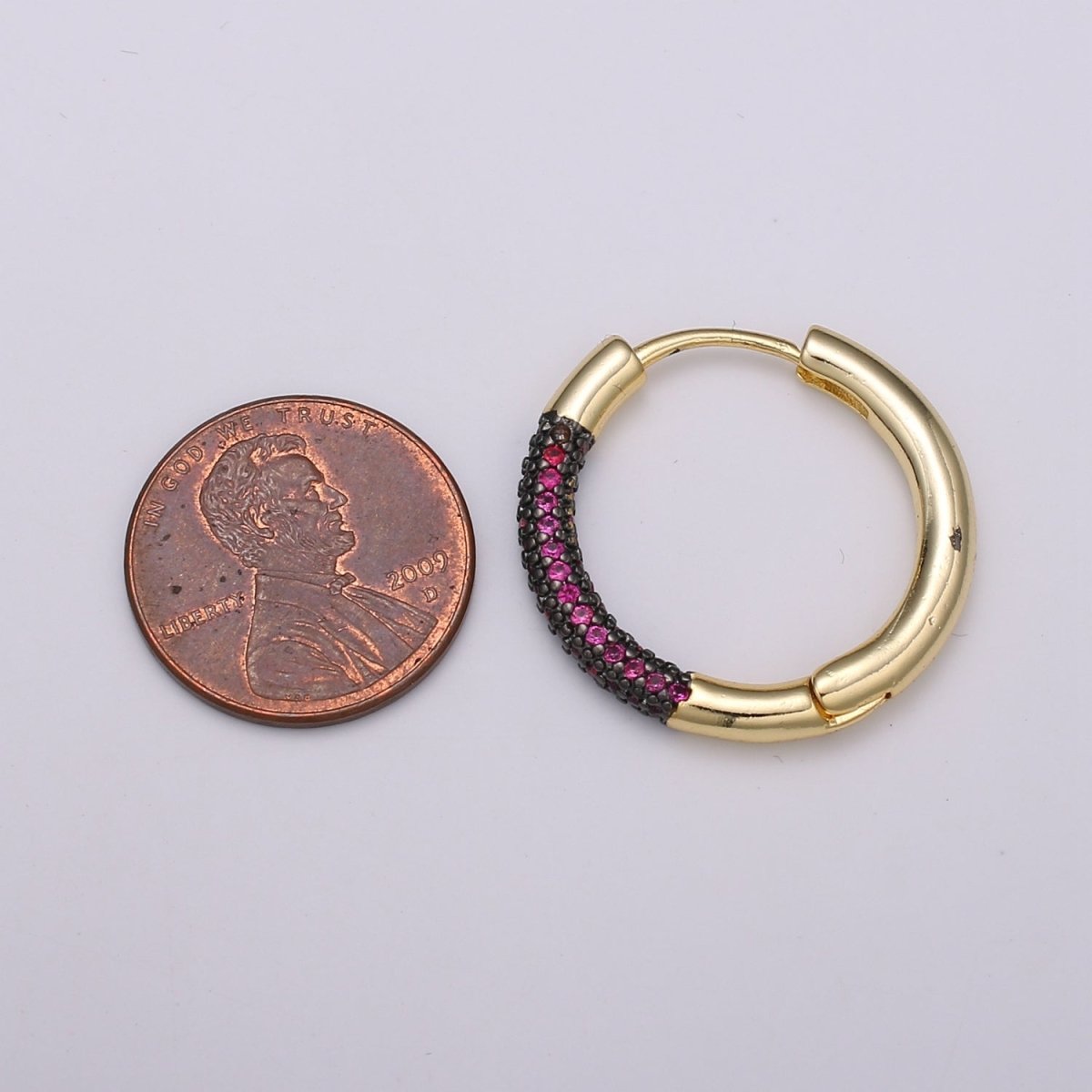 24k Gold Filled Earring Colorful CZ Pave Gold Hoop Earring, Blue, Clear, Green, Purple Hoop Earring for Everyday Wear Q-396 - Q-403 - DLUXCA