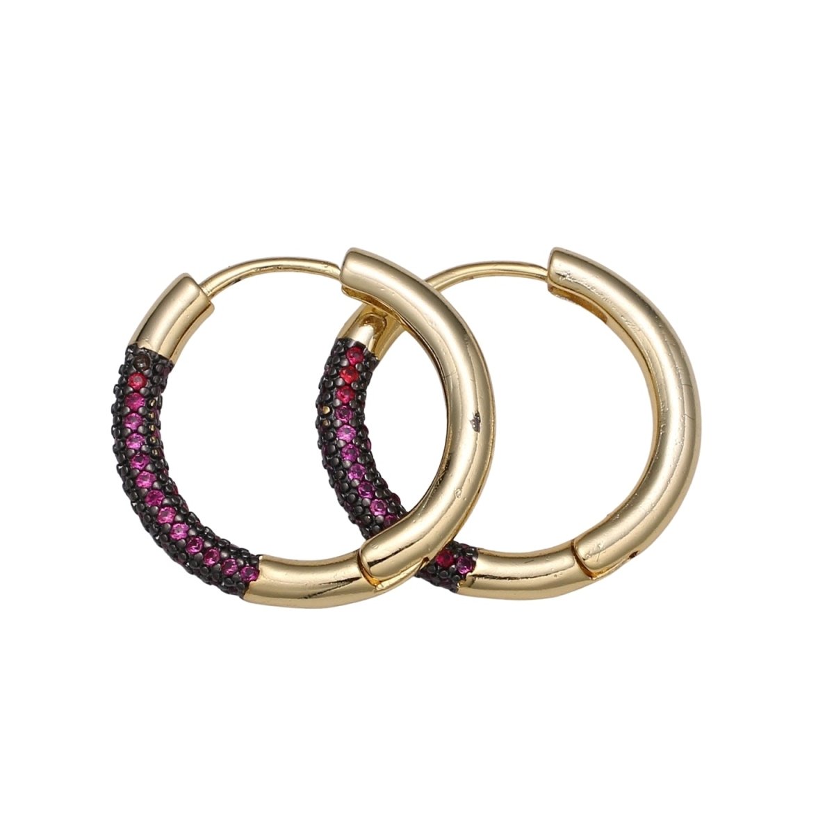 24k Gold Filled Earring Colorful CZ Pave Gold Hoop Earring, Blue, Clear, Green, Purple Hoop Earring for Everyday Wear Q-396 - Q-403 - DLUXCA