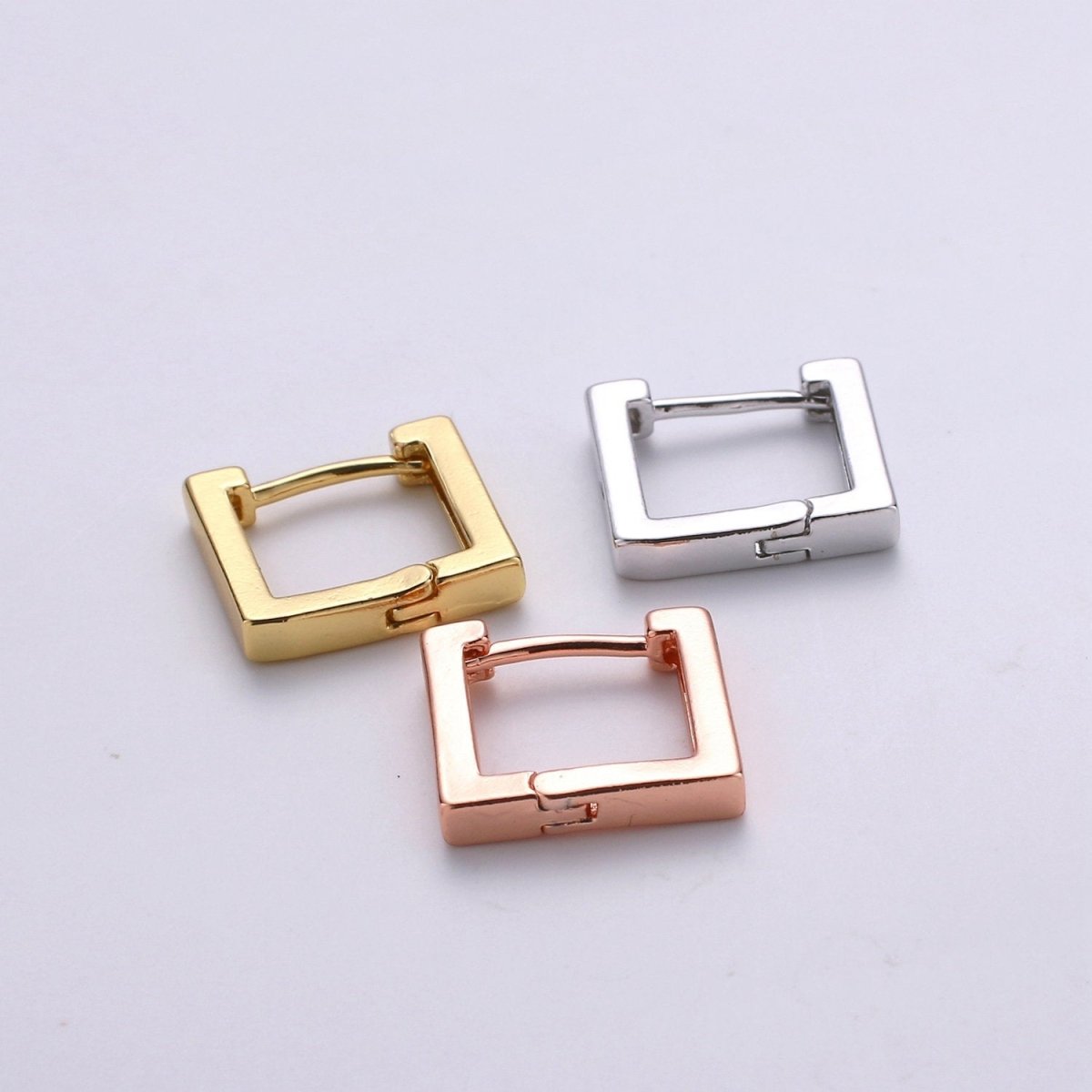 24k Gold Filled Earrings, Square Huggie Earring, Square Earrings, DIY Earrings, Everyday Wear Earrings, Rosegold Earring L-924 - DLUXCA