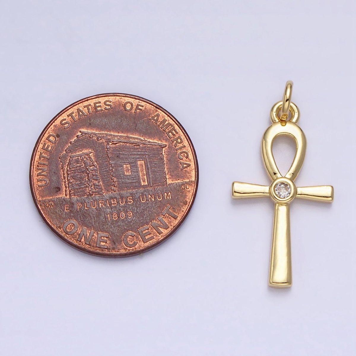 24K Gold Filled Egyptian Ankh Key Cross Minimalist Eternal Life CZ Charm | AC589 - DLUXCA