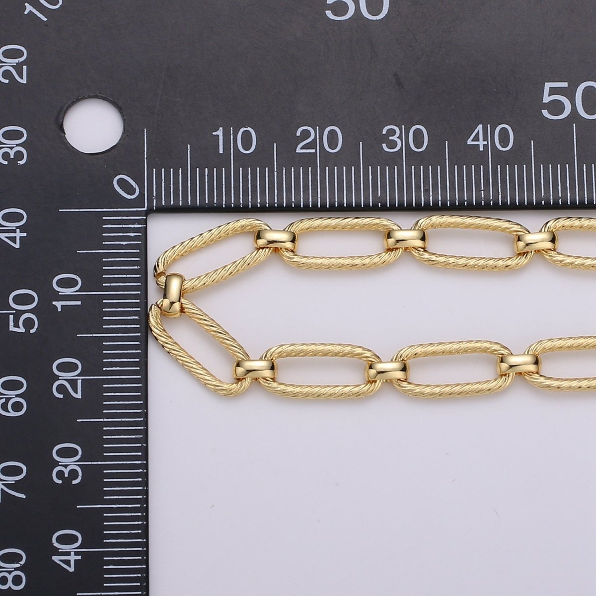 24K Gold Filled Ellipse Unique PAPERCLIP Chain by Yard, Embossed Thick Roll Chain for Necklace Bracelet Anklet Component Supply | ROLL-382 Clearance Pricing - DLUXCA