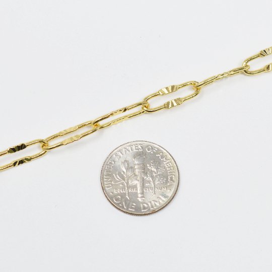 24K Gold Filled Embossed UNIQUE PAPERCLIP Chain by Yard, Fashion Roll Chain for Jewelry Necklace Bracelet Anklet Making | ROLL-424 Clearance Pricing - DLUXCA
