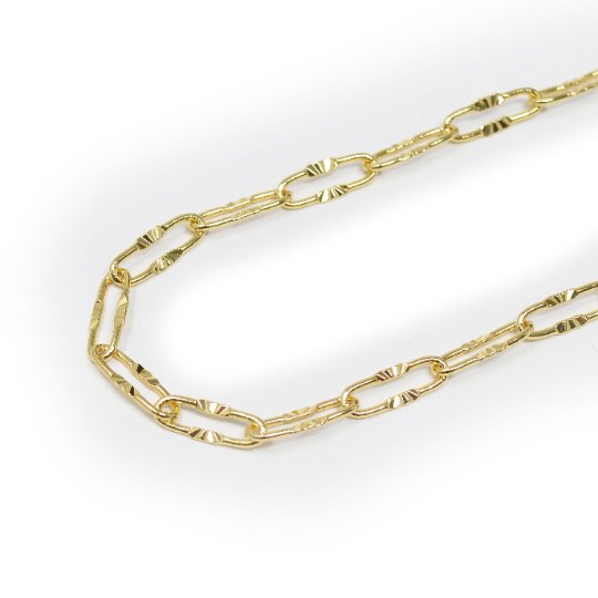 24K Gold Filled Embossed UNIQUE PAPERCLIP Chain by Yard, Fashion Roll Chain for Jewelry Necklace Bracelet Anklet Making | ROLL-424 Clearance Pricing - DLUXCA