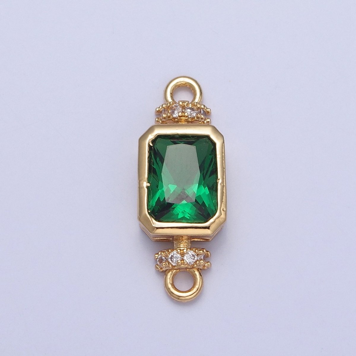 24K Gold Filled Emerald Green Baguette CZ Cubic Zirconia Charm Connector G-931 - DLUXCA