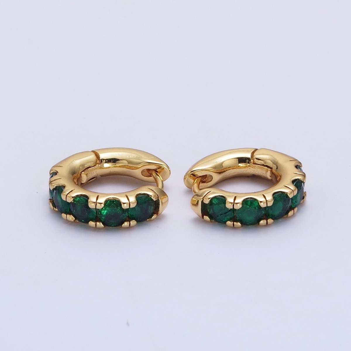 24K Gold Filled Emerald Green Micro Pave Cubic Zirconia 16.5mmx17mm Huggie Hoop Earrings | X-855 - DLUXCA