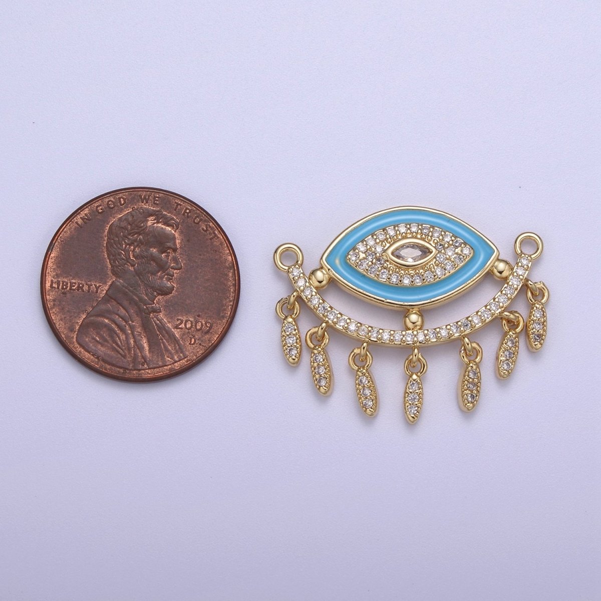 24K Gold Filled Evil Eye Charm Connector for Necklace Pendant Dangle CZ Eye Link Connector Double Bail F-253 - DLUXCA