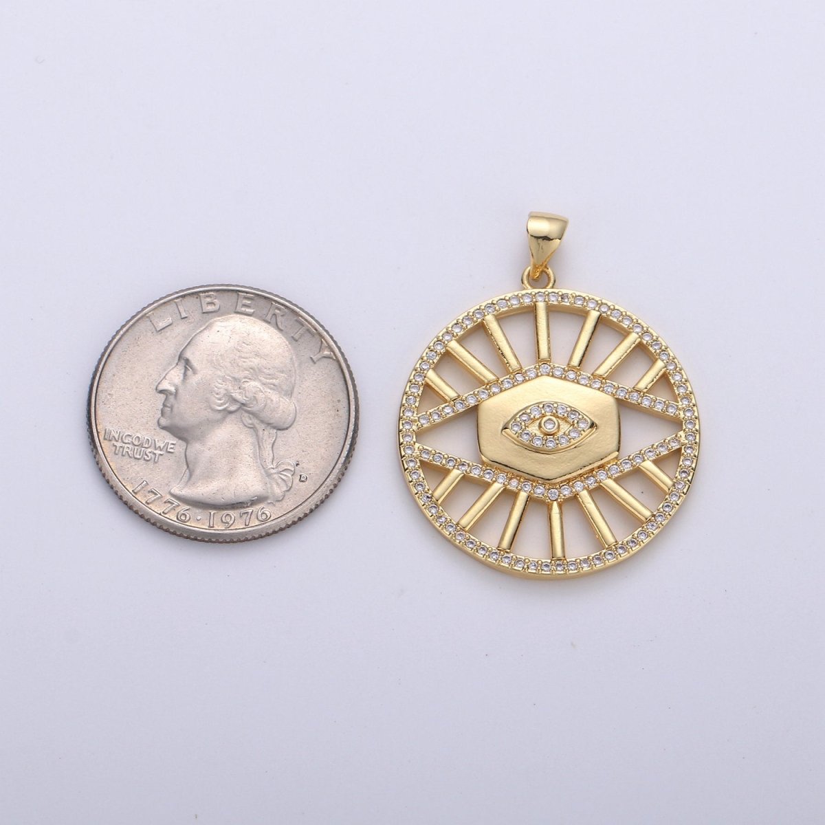 24k Gold Filled Evil Eye Charm Micro Pave Cubic Zirconia Round Evil Eye Pendant Charm for Medallion Necklace Component D-085 - DLUXCA