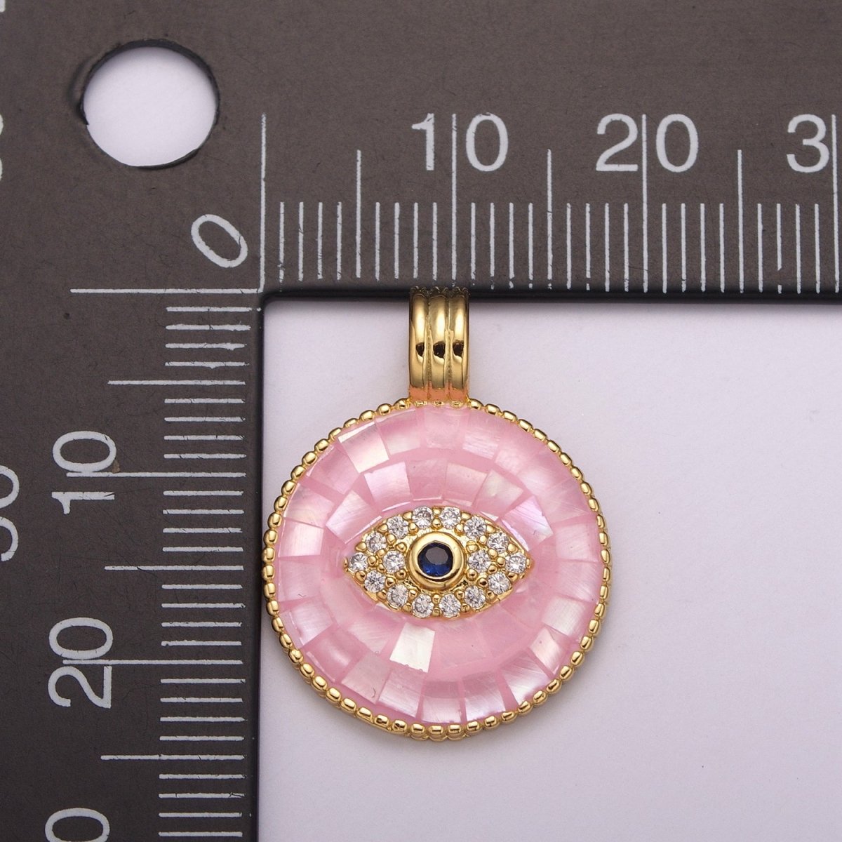 24K Gold Filled Evil Eye Charm Necklace -Round Circle Evil Eye Pendant Necklace - Dainty Pink White Necklace Evil Eye Charm - Layered Necklace for Women N-1481 N-1482 - DLUXCA