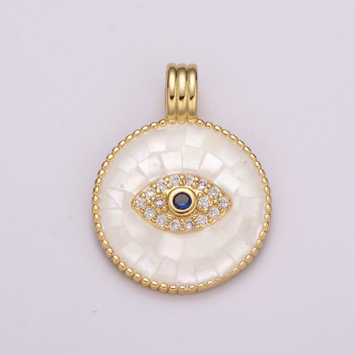 24K Gold Filled Evil Eye Charm Necklace -Round Circle Evil Eye Pendant Necklace - Dainty Pink White Necklace Evil Eye Charm - Layered Necklace for Women N-1481 N-1482 - DLUXCA