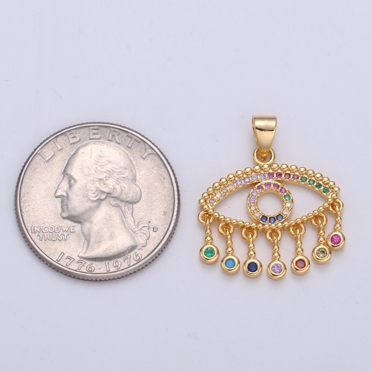 24K Gold Filled Evil Eye Charm Necklace with Micro Pave Cubic Zirconia CZ Stone Bezel Set for Statement Amulet Necklace Jewelry J-266 - DLUXCA