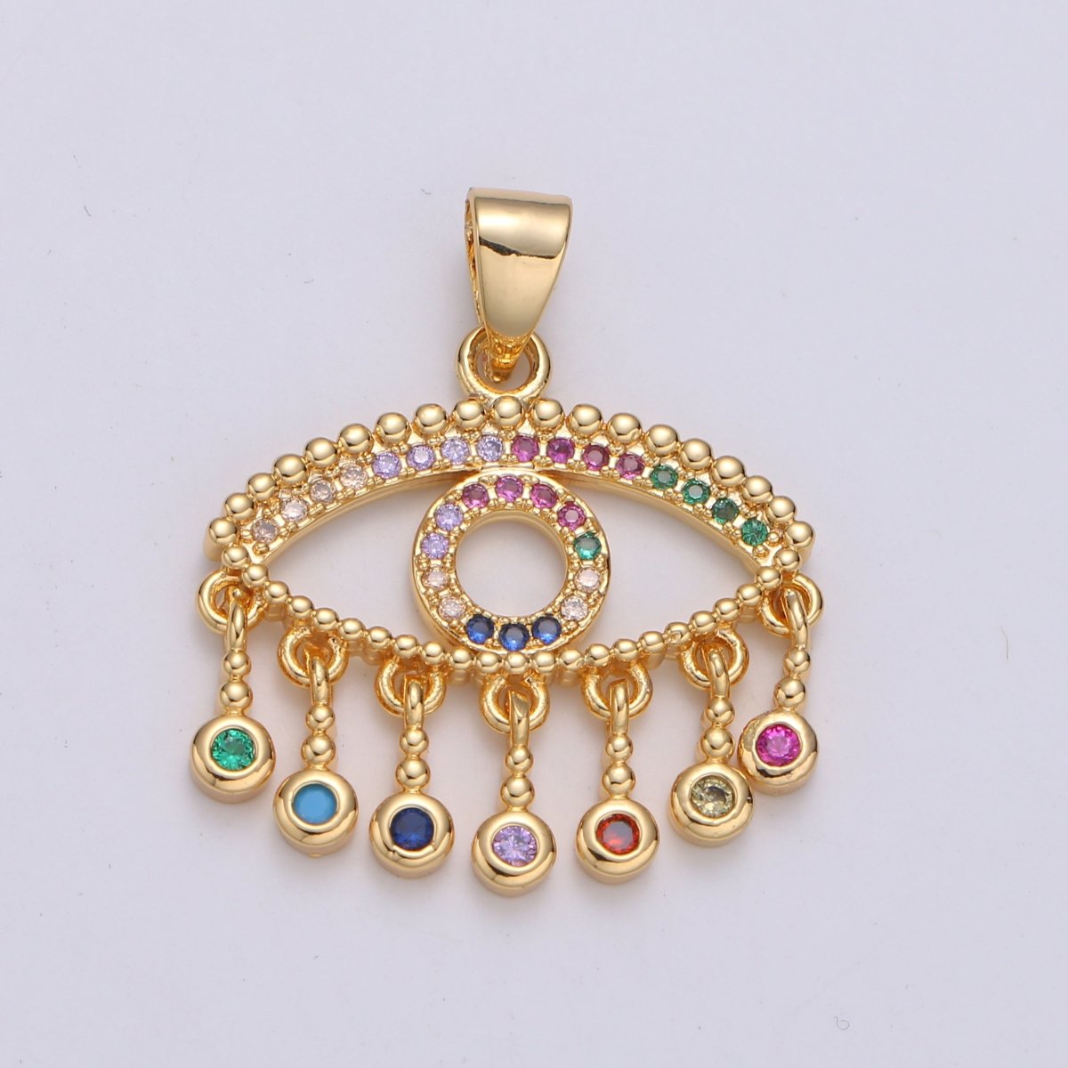 24K Gold Filled Evil Eye Charm Necklace with Micro Pave Cubic Zirconia CZ Stone Bezel Set for Statement Amulet Necklace Jewelry J-266 - DLUXCA