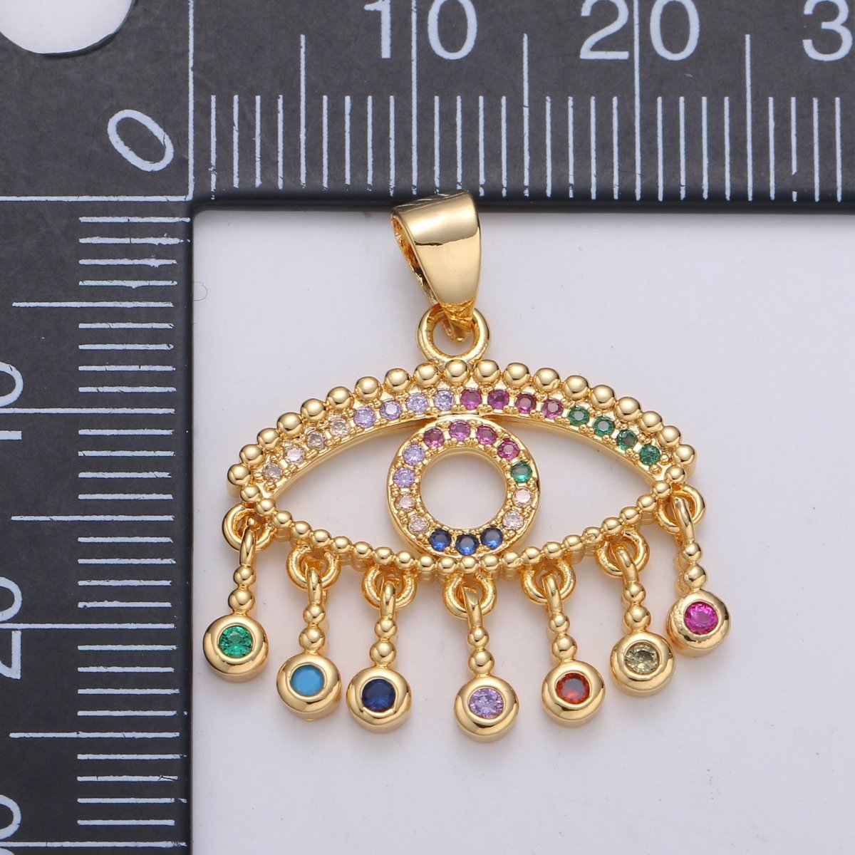 24K Gold Filled Evil Eye Charm Necklace with Micro Pave Cubic Zirconia CZ Stone Bezel Set for Statement Amulet Necklace Jewelry J-266 - DLUXCA