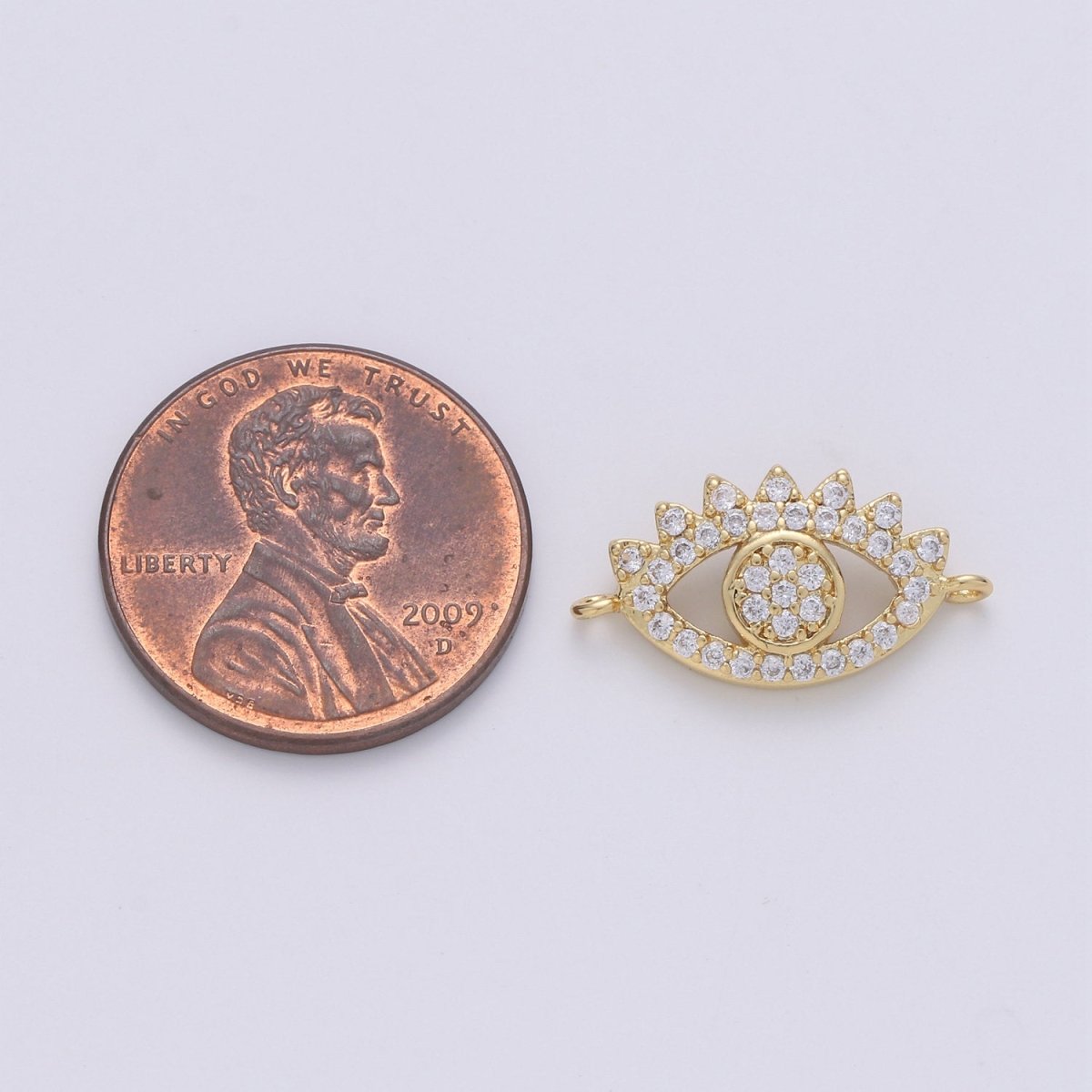 24K Gold Filled Evil Eye CZ Micro Pave Connector, CZ Micro Pave Eye Bracelet Connector, Diamond Eye Micro Pave connector F-428 - DLUXCA