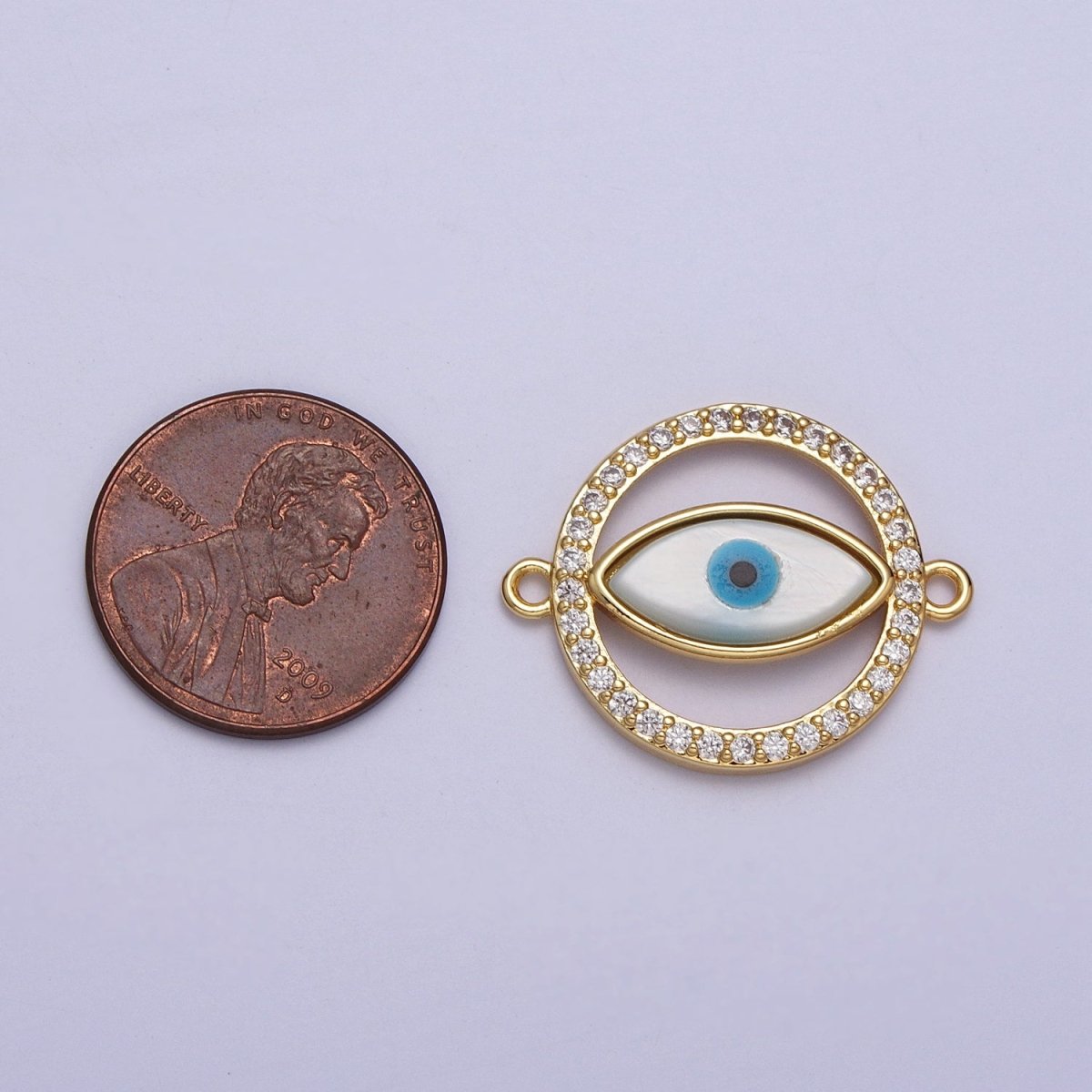 24K Gold Filled Evil Eye Micro Paved Clear CZ Round Open Connector | Y-661 - DLUXCA