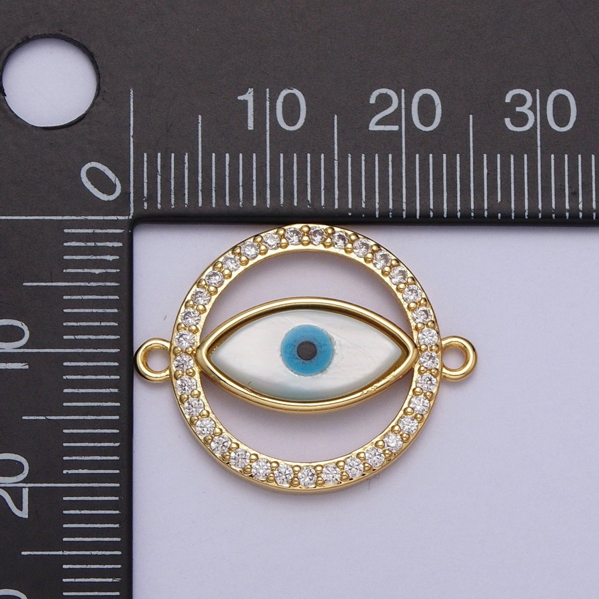 24K Gold Filled Evil Eye Micro Paved Clear CZ Round Open Connector | Y-661 - DLUXCA