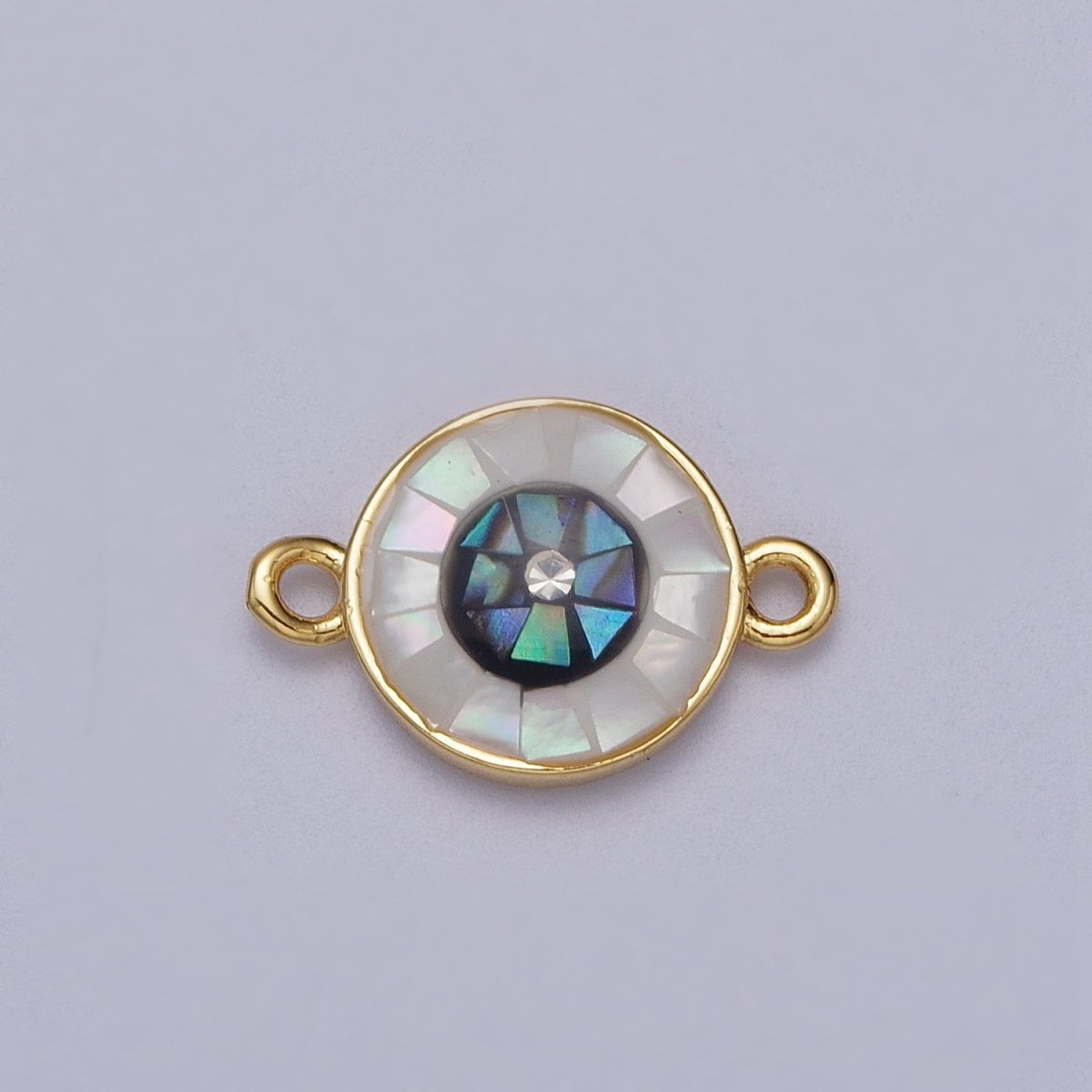 24K Gold Filled Evil Eye of Ra White, Black Shell Opal Link Connector | Y-666 Y-667 - DLUXCA