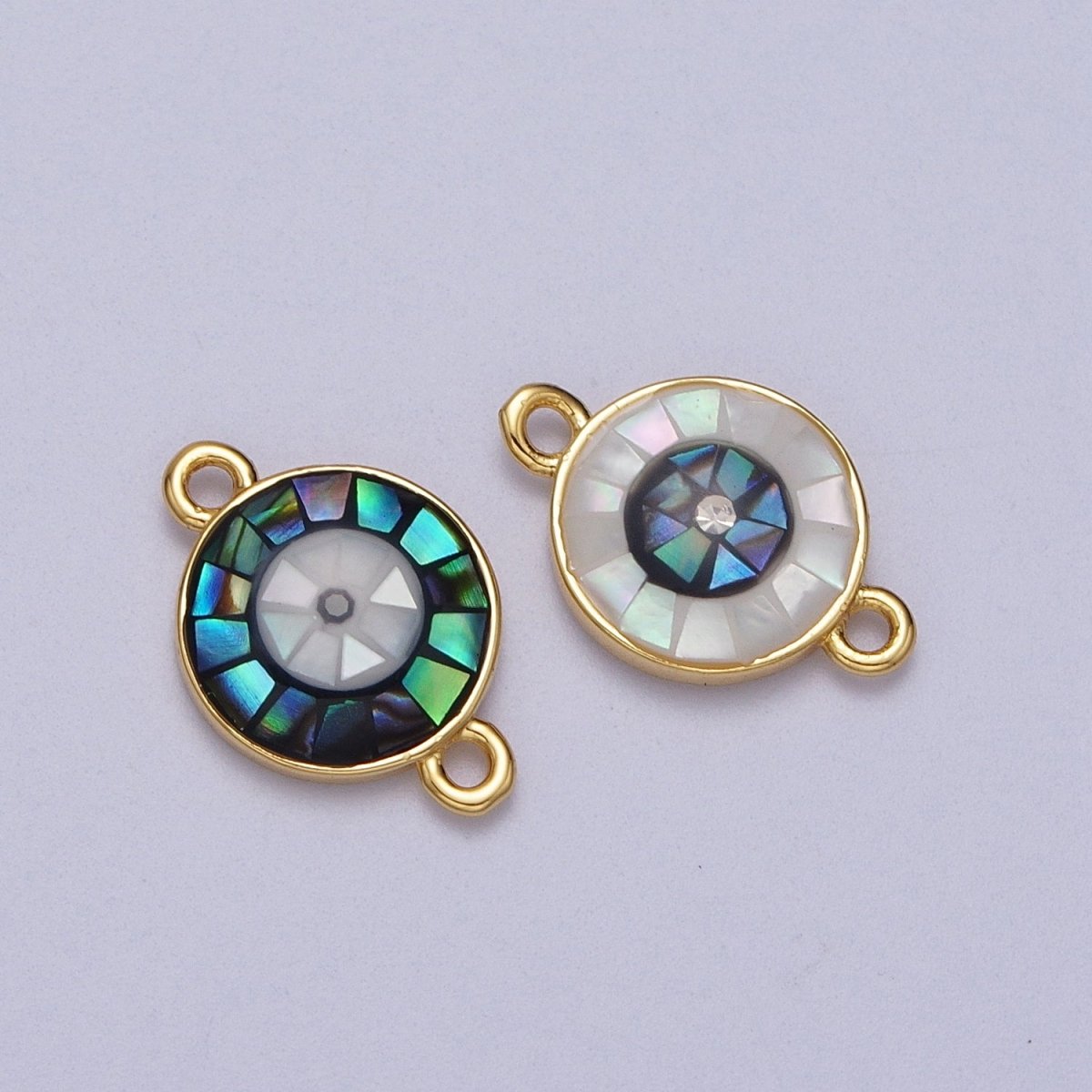24K Gold Filled Evil Eye of Ra White, Black Shell Opal Link Connector | Y-666 Y-667 - DLUXCA