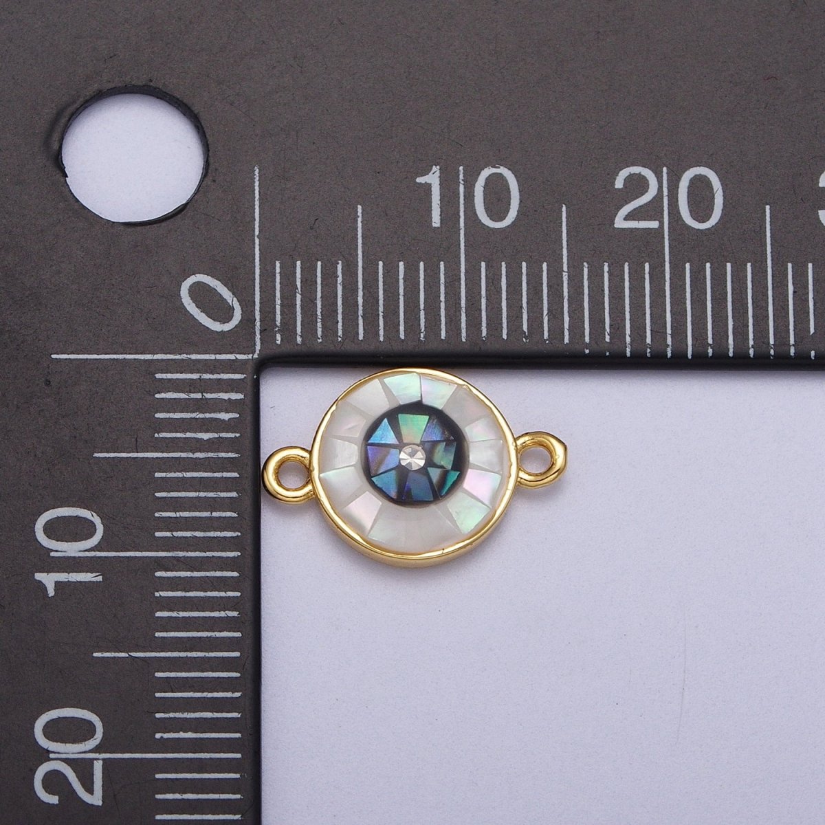 24K Gold Filled Evil Eye of Ra White, Black Shell Opal Link Connector | Y-666 Y-667 - DLUXCA