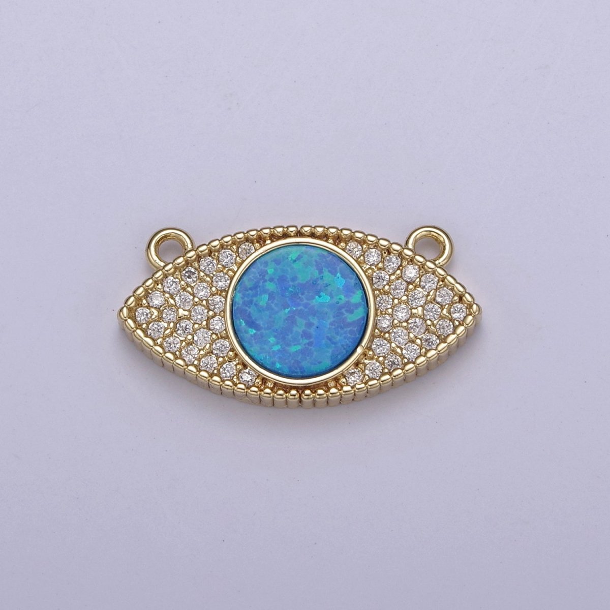 24K Gold Filled Evil Eye Opal Charm Connector, Evil Eye Link Connector CZ Greek Eye White / Blue / Pink F-791 F-788 F-789 - DLUXCA