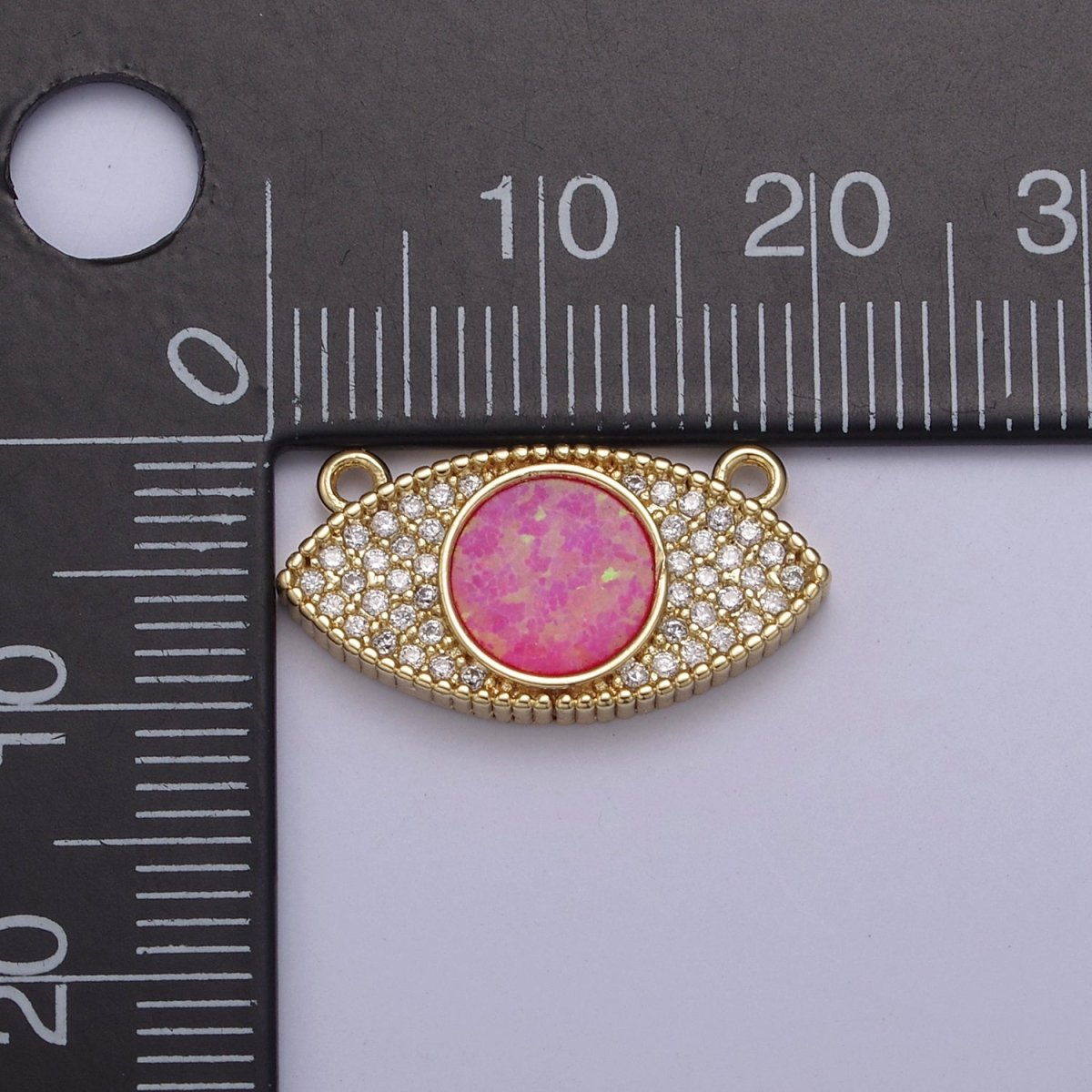 24K Gold Filled Evil Eye Opal Charm Connector, Evil Eye Link Connector CZ Greek Eye White / Blue / Pink F-791 F-788 F-789 - DLUXCA