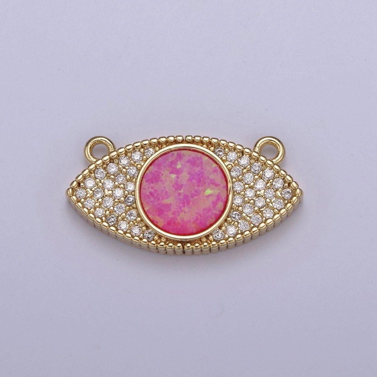 24K Gold Filled Evil Eye Opal Charm Connector, Evil Eye Link Connector CZ Greek Eye White / Blue / Pink F-791 F-788 F-789 - DLUXCA