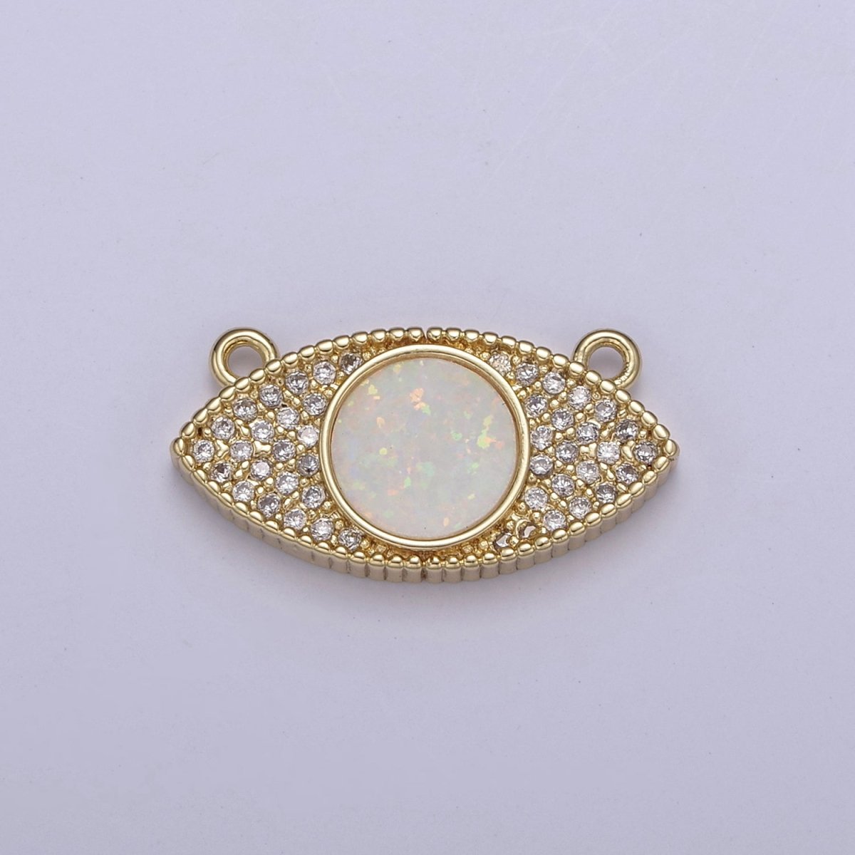 24K Gold Filled Evil Eye Opal Charm Connector, Evil Eye Link Connector CZ Greek Eye White / Blue / Pink F-791 F-788 F-789 - DLUXCA