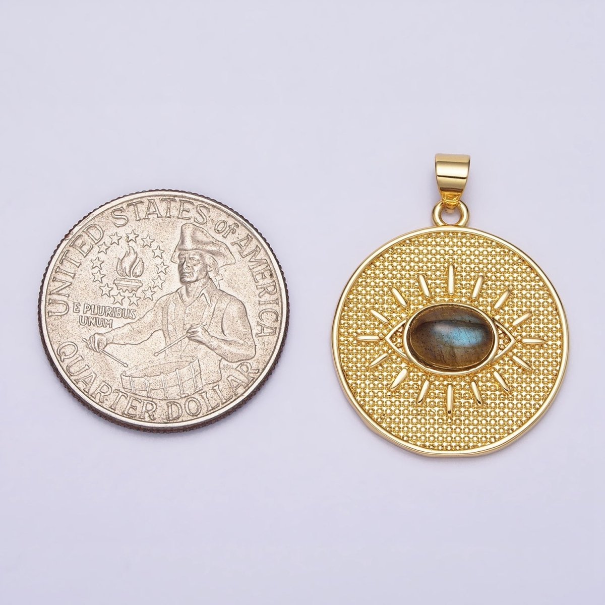 24K Gold Filled Evil Eye Pendant Labradorite Eye Charm Cabochon Medallion Pendant AA284 - DLUXCA
