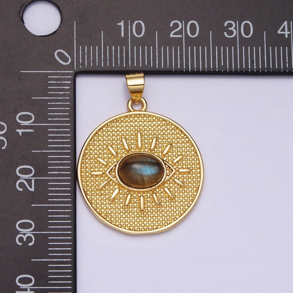 24K Gold Filled Evil Eye Pendant Labradorite Eye Charm Cabochon Medallion Pendant AA284 - DLUXCA