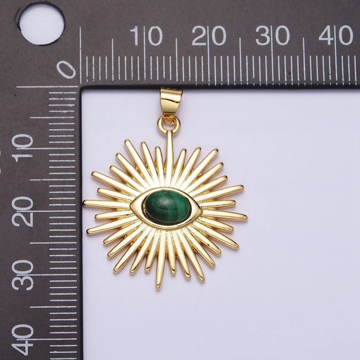 24K Gold Filled Evil Eye Pendant Malachite Eye Charm Cabochon Sun Burst Amulet Medallion Pendant AA280 - DLUXCA