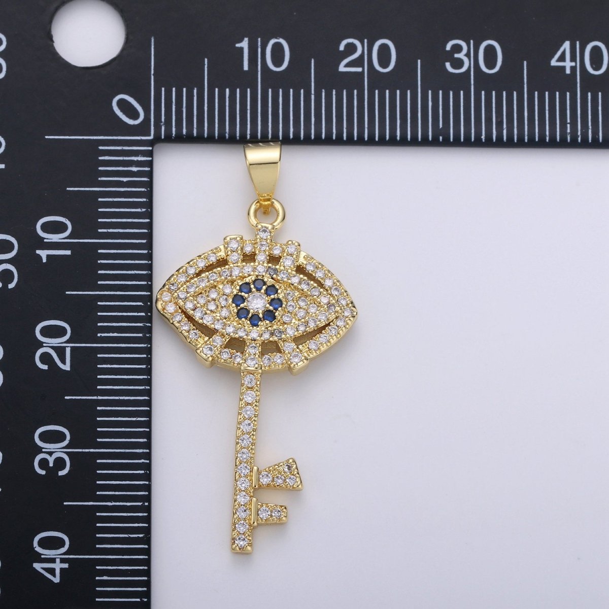 24k Gold Filled Evil Eye Pendant Micro Pave Evil Eye Charms, Gold Key Pendant Cubic Key Charm for Necklace I-876 - DLUXCA