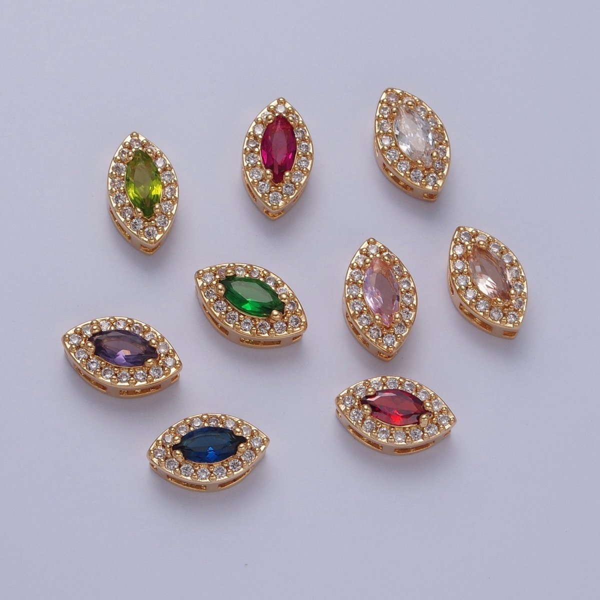 24K Gold Filled Evil Eye Spacer Bead, Micro Pave Multicolor CZ Cubic Zirconia Bead Supply Component For Jewelry Making W-857~W-865 - DLUXCA