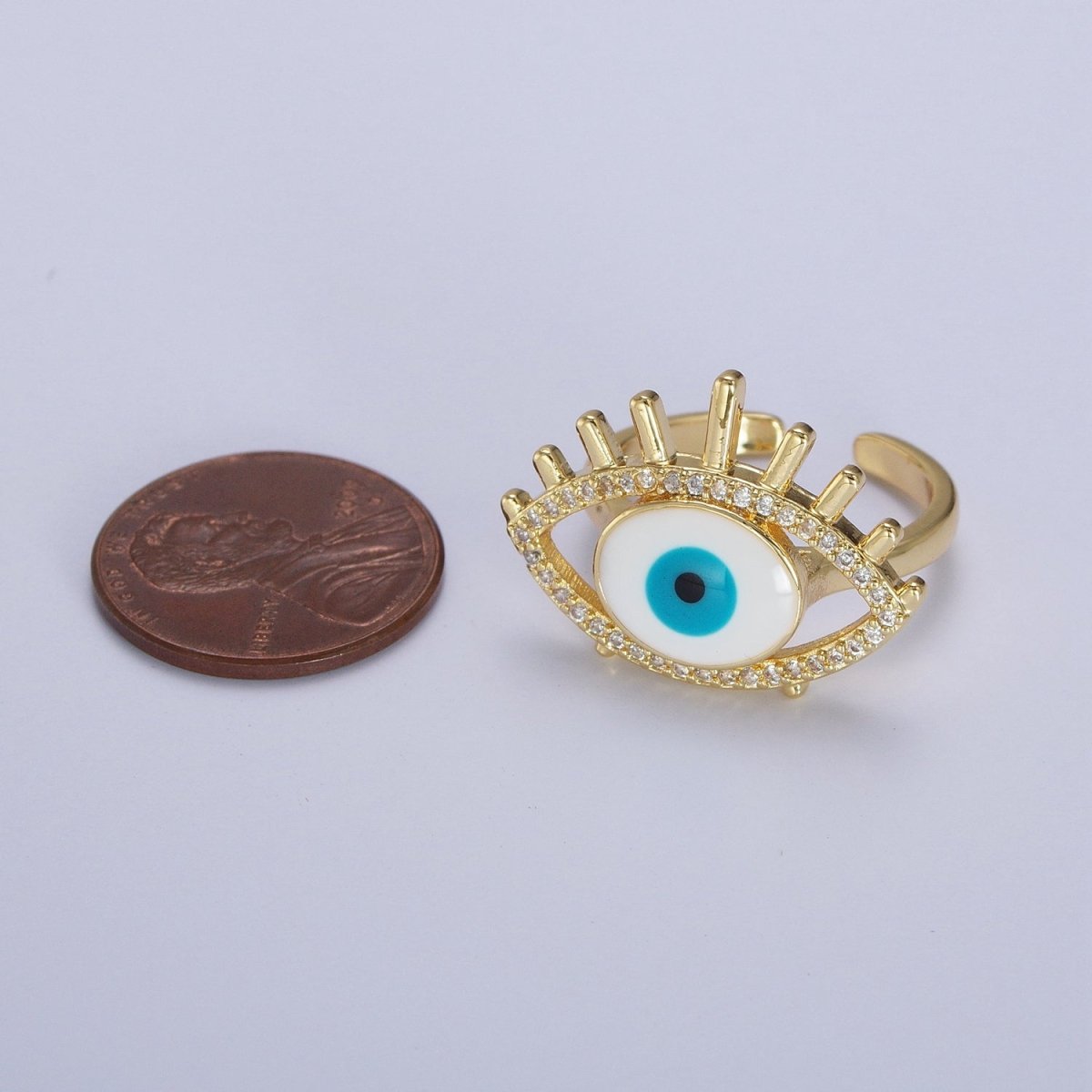 24K Gold Filled Evil Eye White, Blue Enamel Micro Paved CZ Ring | Y-487 Y-488 - DLUXCA