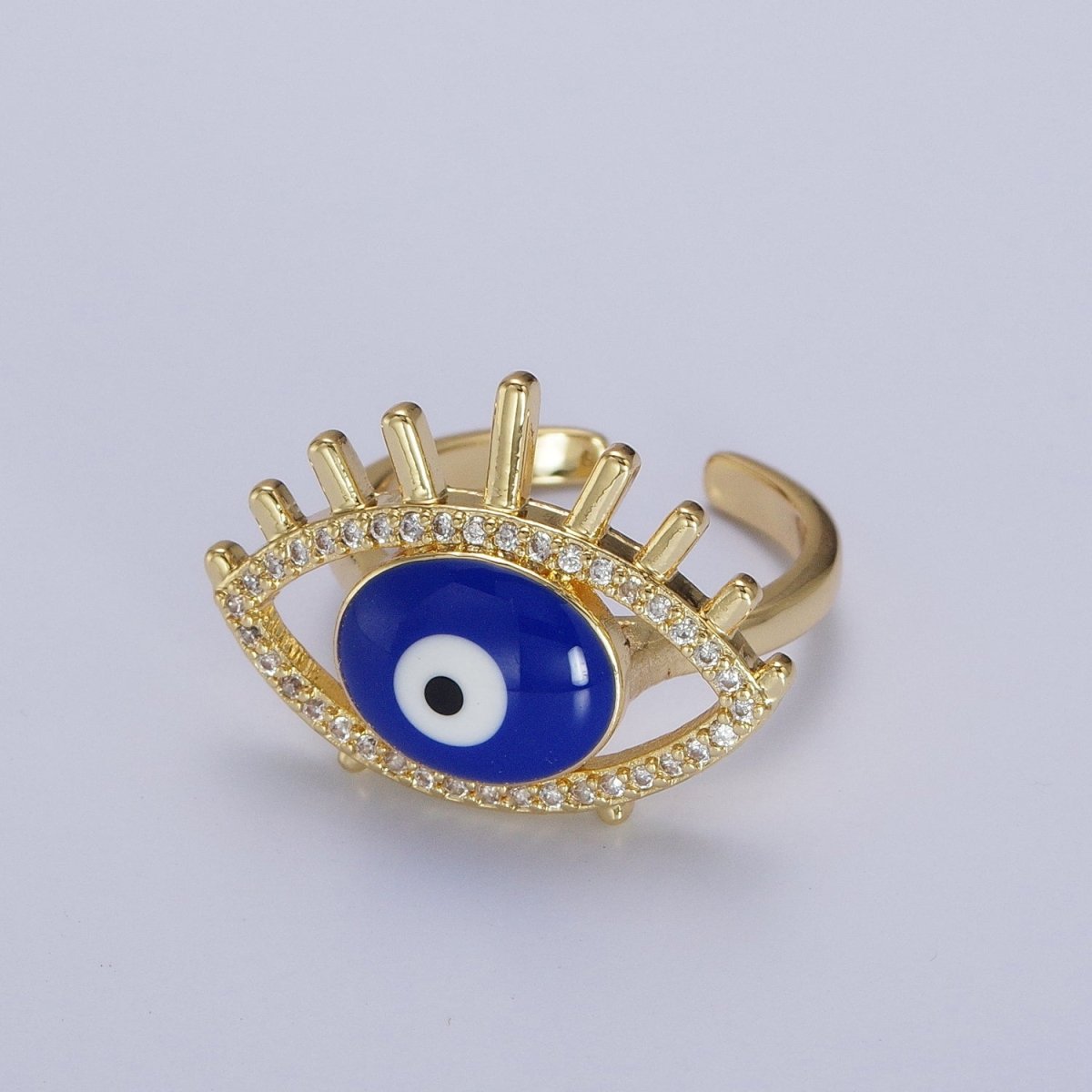 24K Gold Filled Evil Eye White, Blue Enamel Micro Paved CZ Ring | Y-487 Y-488 - DLUXCA